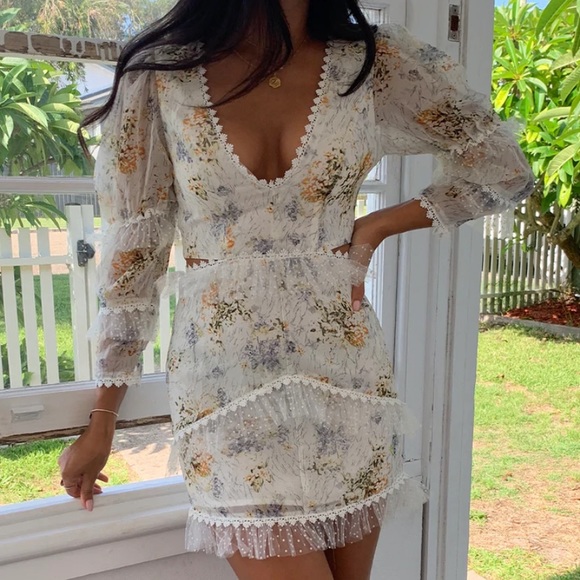 JAUS Dresses & Skirts - NEW JAUS Savannah Floral White Cut-out Mini Dress